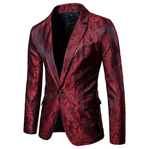 Mens 2 Piece Paisley Dress Suit One Button Party Wedding Blazer Pants Sets Burgundy