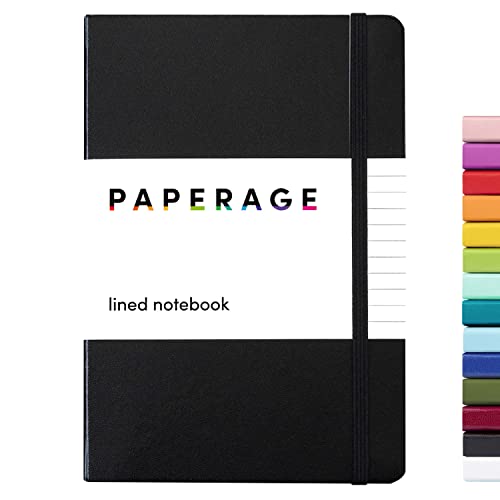 PAPERAGE Lined Journal Notebook, (Black), 160 Pages, Medium 5.7 inches x 8 inches - 100 gsm Thick Paper, Hardcover