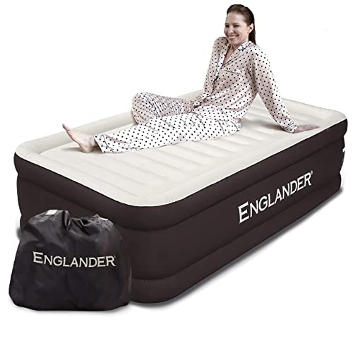 Englander Queen Size Air Mattress w/ Built in Pump - Luxury Double High Inflatable Bed for Home, Travel & Camping - Premium Blow Up Bed for Kids & Adults - Brown