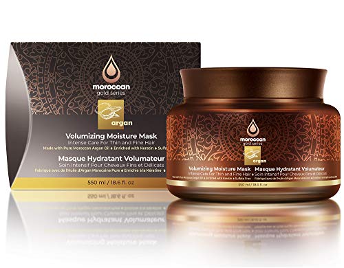 Moroccan Gold Series Volumizing Moisture Mask – Deep Conditioning and Volumizing Argan Oil Hair Mask Enriched with Keratin – Sulfate Free Thickening Hair Repair Mask for Bouncy and Shiny Hair, 18.6oz