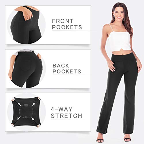 IUGA Bootcut Yoga Pants with Pockets for Women High Waist Workout Bootleg Pants Tummy Control, 4 Pockets Work Pants for Women Black