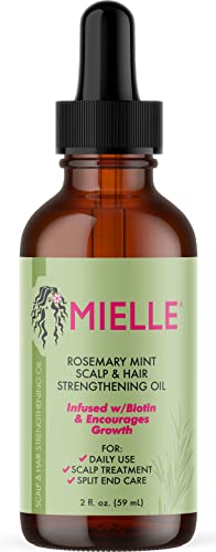 Mielle Organics Rosemary Mint Scalp & Hair Strengthening Oil, Infused w/Biotin, Mint, and Essential Oils, Helps support Growth and Length Retention, Invigorates and Nourishes Follicles, 2 Ounces