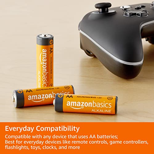 Amazon Basics 4 Pack AA High-Performance Alkaline Batteries, 10-Year Shelf Life