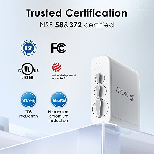 Waterdrop G3 Reverse Osmosis System, Tankless RO Water Filtration Systems, Under Sink, NSF Certified, TDS Reduction, 400 GPD, Smart LED Faucet, UL Listed Power, USA Tech