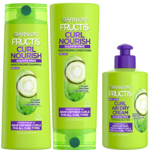 Garnier Fructis Curl Nourish Air Dry Cream, Sulfate Free Defining Butter Leave-in Conditioner, 10.2 Fl Oz, 2 Count (Packaging May Vary)