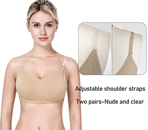 MOLLDAN Professional Ballet Dance Bras for Women&Girls Seamless Freebra with Adjustable Clear Straps No Sponge （QT8B13