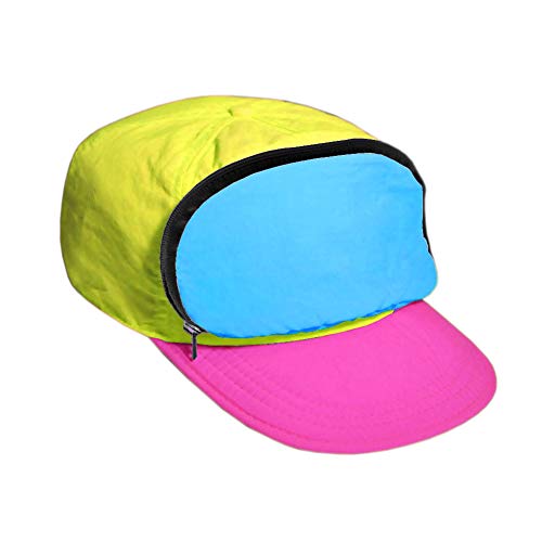 Fanny Pack Hat Nylon| 80s/90s Cap for Men | Retro Cap for Women |Zipper Pocket (CMYK - Neon Yellow, Turquoise and Magenta)