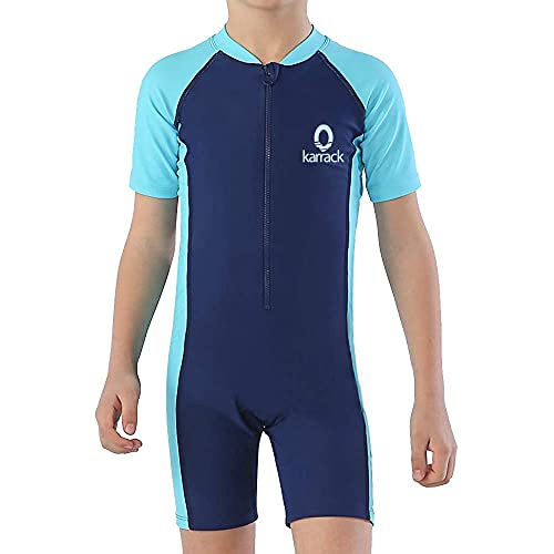 karrack Girls and Boys One Piece Rash Guard Swimsuit Kid Water Sport Short Swimsuit UPF 50+ Sun Protection Bathing Suits Blue