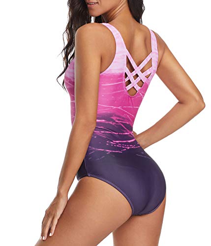 Women's One Piece Swimsuits for Women Athletic Training Swimsuits Swimwear Racerback Bathing Suits for Women Purple XX-Large (fits Like US 14-16)