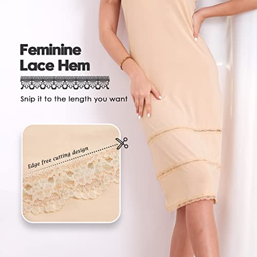 MANCYFIT Women's Tube Top Dress Slip Sleeveless Underdress Invisible Straps Nude Large