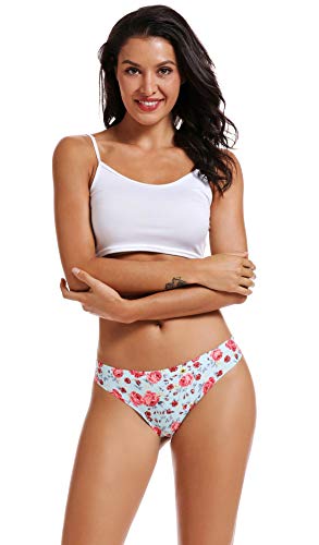 VOENXE Seamless Thongs for Women No Show Thong Underwear Women 5-10 Pack (5 Pack Floral Design, Medium)