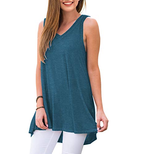 AWULIFFAN Women's Summer Sleeveless V-Neck T-Shirt Short Sleeve Sleepwear Tunic Tops Blouse Shirts (Variegated Blue,Small)