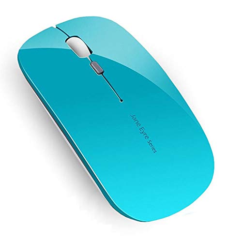Q5 Slim Rechargeable Wireless Mouse, 2.4G Optical Silent Ultra Thin Wireless Computer Mouse with USB Receiver and Type C Adapter, Compatible with PC, Laptop, Desktop (Blue)