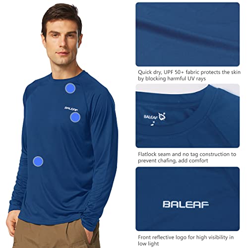 BALEAF Men's Long Sleeve Shirts Lightweight UPF 50+ Sun Protection SPF T-Shirts Fishing Hiking Running Ocean Blue Size XL