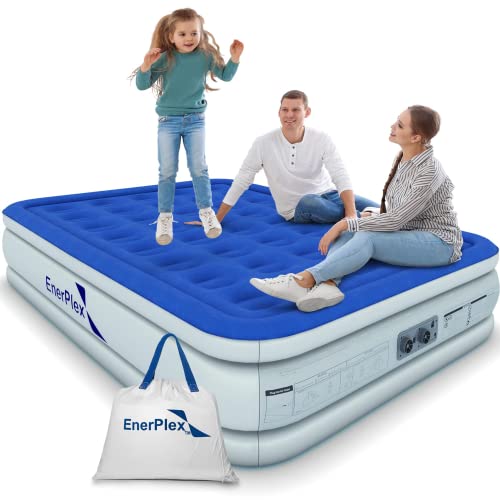EnerPlex Queen Air Mattress with Built-in Pump - 16 Inch Double Height Inflatable Mattress for Camping, Home & Portable Travel - Durable Blow Up Bed with Dual Pump - Easy to Inflate/Quick Set Up