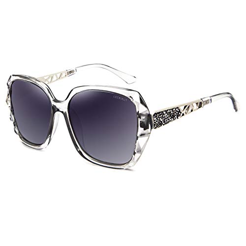 LECKIRUT Oversized Sunglasses for Women Polarized UV Protection Classic Fashion Ladies Shades Purple & Coffee Lens