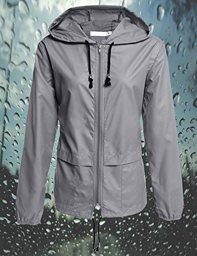 Raincoat for Women Lightweight Waterproof Travel Rain Jackets Packable Outdoor Hooded Windbreaker Rain Poncho(Grey M)