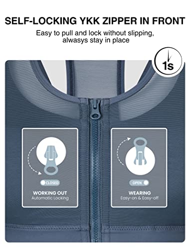 Yvette High Impact Women Sports Bra Front Closure Double Deck Mesh Running Bra for Plus Size, 08AGrey, L(DF)