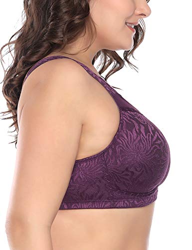 Deyllo Women's Full Coverage Plus Size Comfort Minimizer Bra Wirefree Non Padded(Purple, 38H)