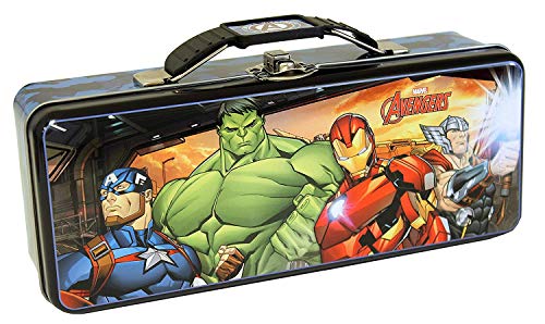 Marvel Avengers Metal Tin Pencil Case, Notebook and 4 Superhero Pens Set- Marvel Avengers Spiral Notebook, Hard Back, Iron Man, Captain America, Thor, Hulk and Black Widow School Supplies Accessories