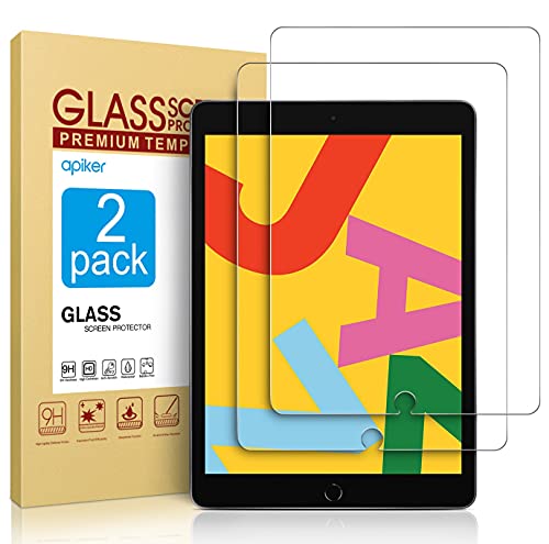 2 Pack Screen Protector Compatible with iPad 9th Generation / iPad 8th Generation 10.2 Inch, apiker Tempered Glass Compatible with iPad 9 8 7 (2021/2020/2019)