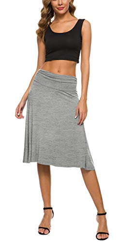 EXCHIC Women's Stretchy Ruched Waist Shirring Flared Yoga Skirt (S, Light Grey)