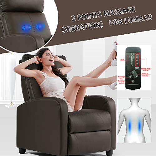 Recliner Chair for Living Room Massage Recliner Sofa Reading Chair Winback Single Sofa Home Theater Seating Modern Reclining Chair Easy Lounge with PU Leather Padded Seat Backrest