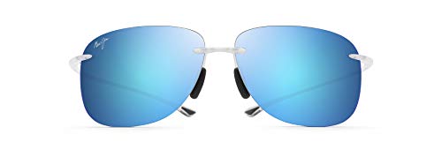 Maui Jim Hikina w/ Patented PolarizedPlus2 Lenses Polarized Rimless Sunglasses, Crystal Matte/Blue Hawaii Polarized, Large