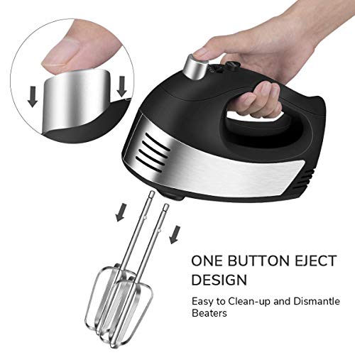 Hand Mixer Electric, Cusinaid 5-Speed Hand Mixer with Turbo Handheld Kitchen Mixer Includes Beaters, Dough Hooks and Storage Case (Black) (Renewed)
