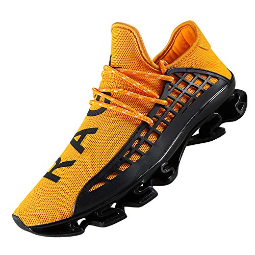 DUORO Men's Running Shoes Women's Casual Sneakers Breathable Mesh Slip on Blade Athletic Lightweight Tennis Sports Shoe for Men (9.5, Yellow)