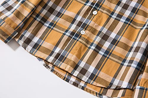 Tronjori Boy's Long Sleeve Button Down Woven Shirt(4,Yellow Check)