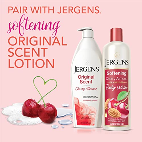 Jergens Softening Cherry Almond Body Wash, Daily Moisturizing Skin Cleanser, Paraben Free, 22 Ounces, Infused with Cherry Almond, pH Balanced, Dye Free, Dermatologist Tested (Packaging May Vary)