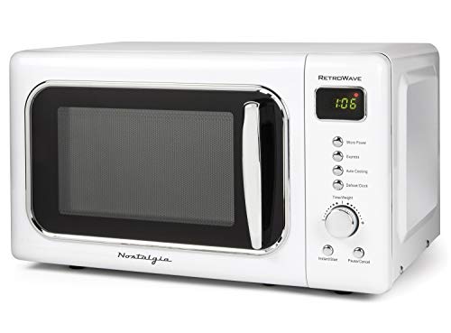 Nostalgia CLMO7WH Classic Retro 0.7 Cu. Ft. 700-Watt Countertop Microwave Oven With LED Display, 5 Power Levels, 8 Cook Settings, White
