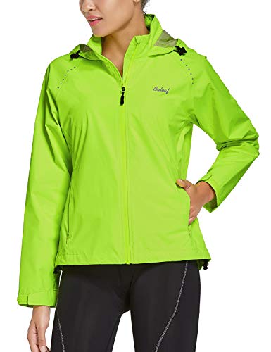BALEAF Women's Cycling Rain Jackets Windbreaker Waterproof Reflective Lightweight Packable Running Biking Gear Hiking Hooded Yellow M