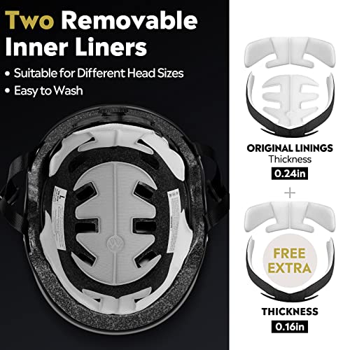 OutdoorMaster Skateboard Cycling Helmet - Two Removable Liners Ventilation Multi-Sport Scooter Roller Skate Inline Skating Rollerblading for Kids, Youth & Adults