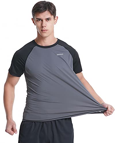 VAYAGER Men's Swim Shirts Rash Guard UPF 50+ Short Sleeve Quick Drying Crew Water Shirt(Gray-M)