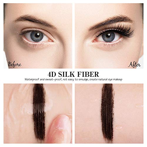 4D Silk Fiber Lash Mascara, Fiber Mascara, 4D Silk Fiber Eyelash Mascara, Best for Thickening & Lengthening, Waterproof, Long-Lasting, Lasting All Day, Waterproof, Smudge Proof Eyelashes