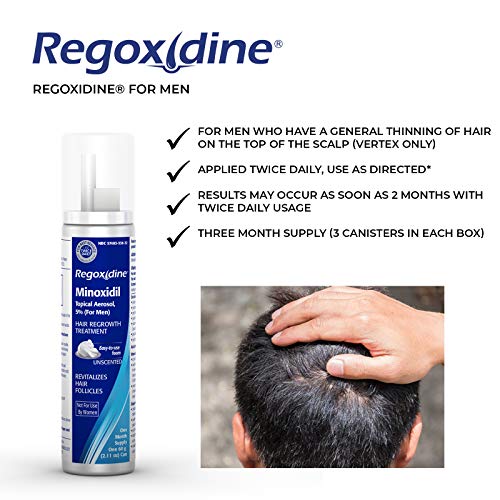 Regoxidine Men's 5% Minoxidil Foam (3-Month Supply) Helps Restore Vertex Hair Loss and Supports Hair Regrowth for Thinning Hair with Unscented Topical Aerosol Treatment