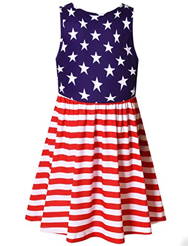 QPANCY 4th July Summer Dresses for Girls 6X 7 USA Flag Knee Length Twirl Dresses