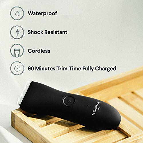 Meridian - The Trimmer - Electric Body & Pubic Hair Trimmer - Waterproof and Cordless for Wet/Dry Use - Painlessly Remove Hair to Feel Fresh Down There - for Men & Women - 90 Min Battery Life - Onyx