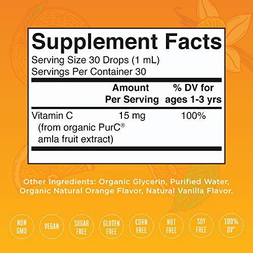 Vitamin C Supplement for Kids | USDA Organic Vitamin C Liquid Drops for Kids Ages 1-3 | Vitamin for Immune Support & Overall Health | Vegan | Non-GMO | Gluten Free | 1 Fl Oz