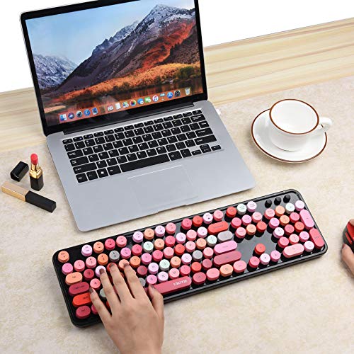 UBOTIE Colorful Computer Wireless Keyboard Mouse Combos, Typewriter Flexible Keys Office Full-Sized Keyboard, 2.4GHz Dropout-Free Connection and Optical Mouse (Black-Colorful)