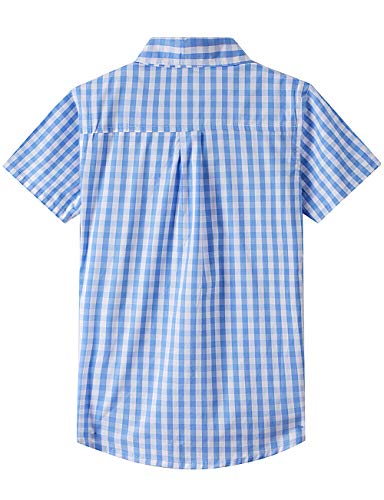 Spring&Gege Boys' Short Sleeve Poplin Button Down Shirt Plaid Uniform Dress Shirts, Blue Large Check Gingham, 5-6 Years