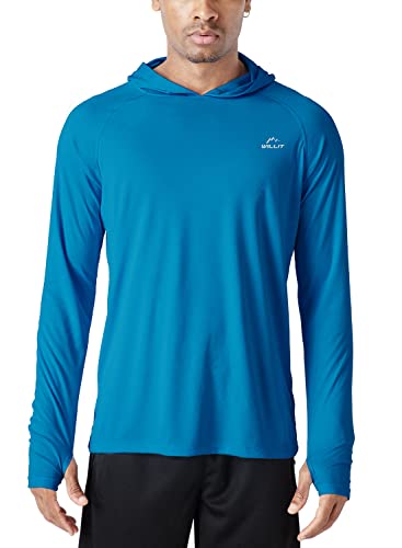 Willit Men's UPF 50+ Sun Protection Hoodie Shirt Long Sleeve SPF Fishing Outdoor UV Shirt Hiking Lightweight Brilliant Blue L