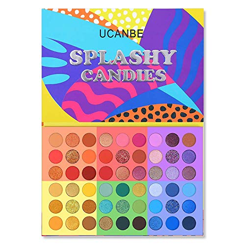 UCANBE 54 Colors Splashy Candies Eyeshadow Palette, Highly Pigmented Matte Shimmer Soft Creamy Glitter Rainbow Bright Powder Eye Shadow Blendable Waterproof Long Lasting Makeup Pallet…