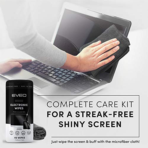 Electronic Wipes Streak-Free for Screen Cleaner & Smart Watch [2 Pack x 40] TV Screen, Smart TV, Computer Screen, Laptop, Phone, Tablet, and Electronics Devices - Microfiber Cloth Included [80 Wipes]