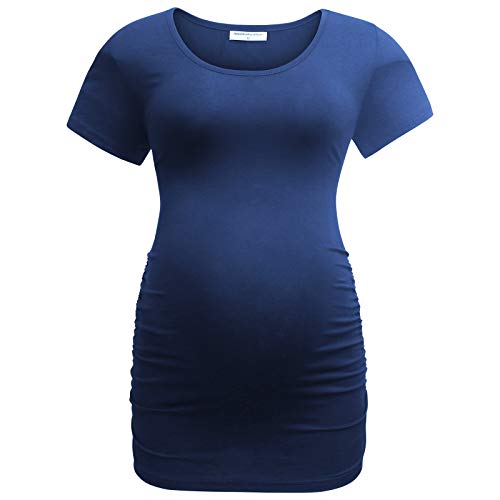 Bearsland Womens Maternity Tshirt 3 Packs Classic Side Ruched Tee Top Mama Pregnancy Clothes,russetred+LightGray+Blue,M