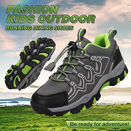 UOVO Boys Shoes Boys Tennis Running Sneakers Waterproof Hiking Shoes Kids Outdoor Fashion Sneakers Slip Resistant (Big/Little Boys) (Gray/Green, 6.5)