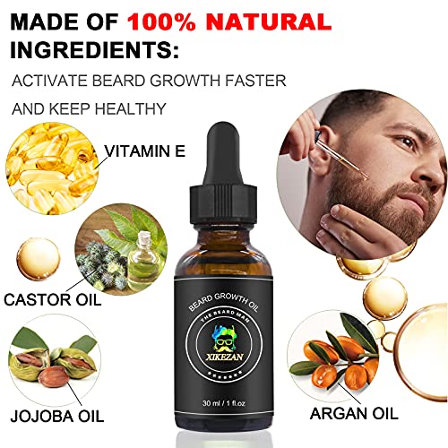 Beard Growth Kit,w/Beard Roller,Beard Growth Oil,Beard Serum,Balm,Comb,Brush,Hair Removal Razor Strops Scissor,Bag,EBook,Beard Care Grooming Kit Christmas Stocking Stuffers Gifts for Men Him Husband