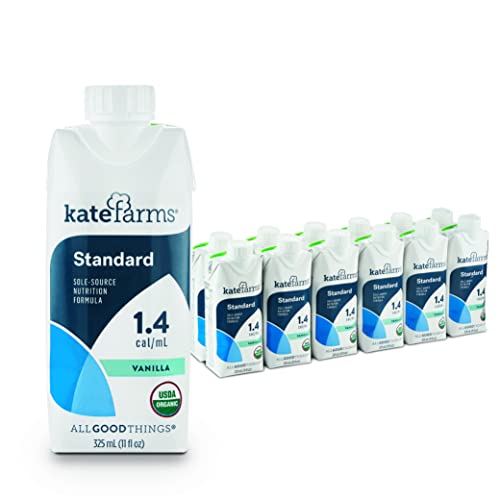 KATE FARMS Organic Vegan Plant Based 1.4 Sole-Source Nutrition Shake, Vanilla Flavor, 20g of protein, 28 Vitamins and Minerals, High Calorie Meal Replacement Drink, Protein Shake, Gluten Free and Non-GMO, 11 Fl oz (Pack of 12)